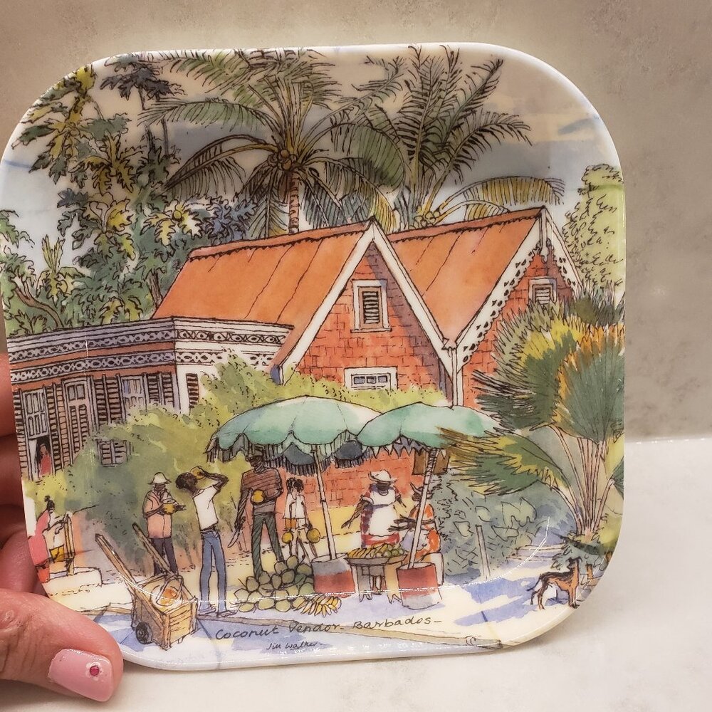 Jill Walker's The Chattel House and the Coconut Vendor in Barbados Plastic Plate